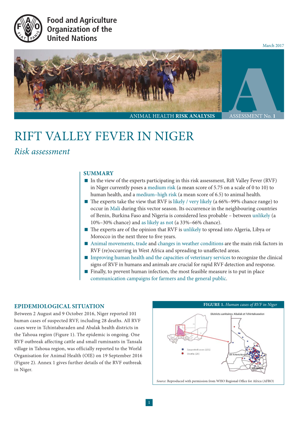 RIFT VALLEY FEVER in NIGER Risk Assessment