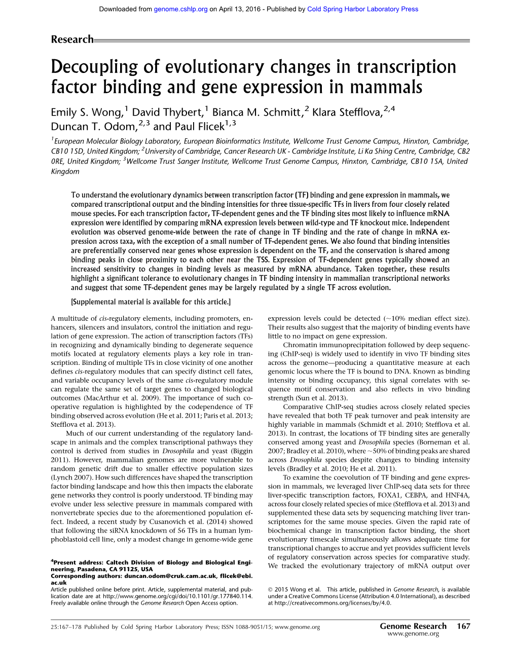 Decoupling of Evolutionary Changes in Transcription Factor Binding and Gene Expression in Mammals