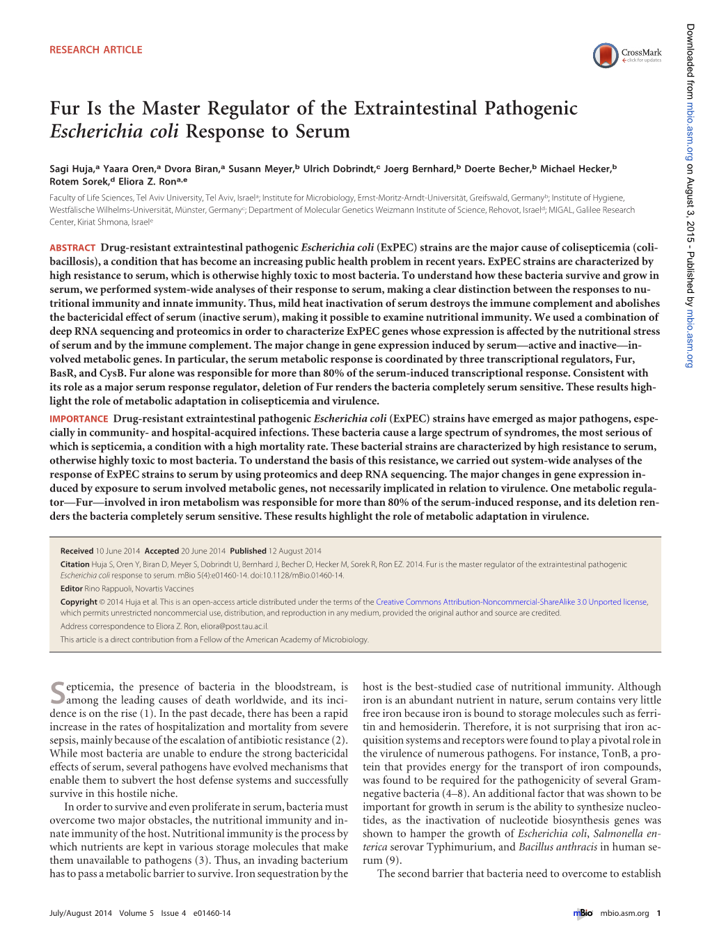 Fur Is the Master Regulator of the Extraintestinal Pathogenic