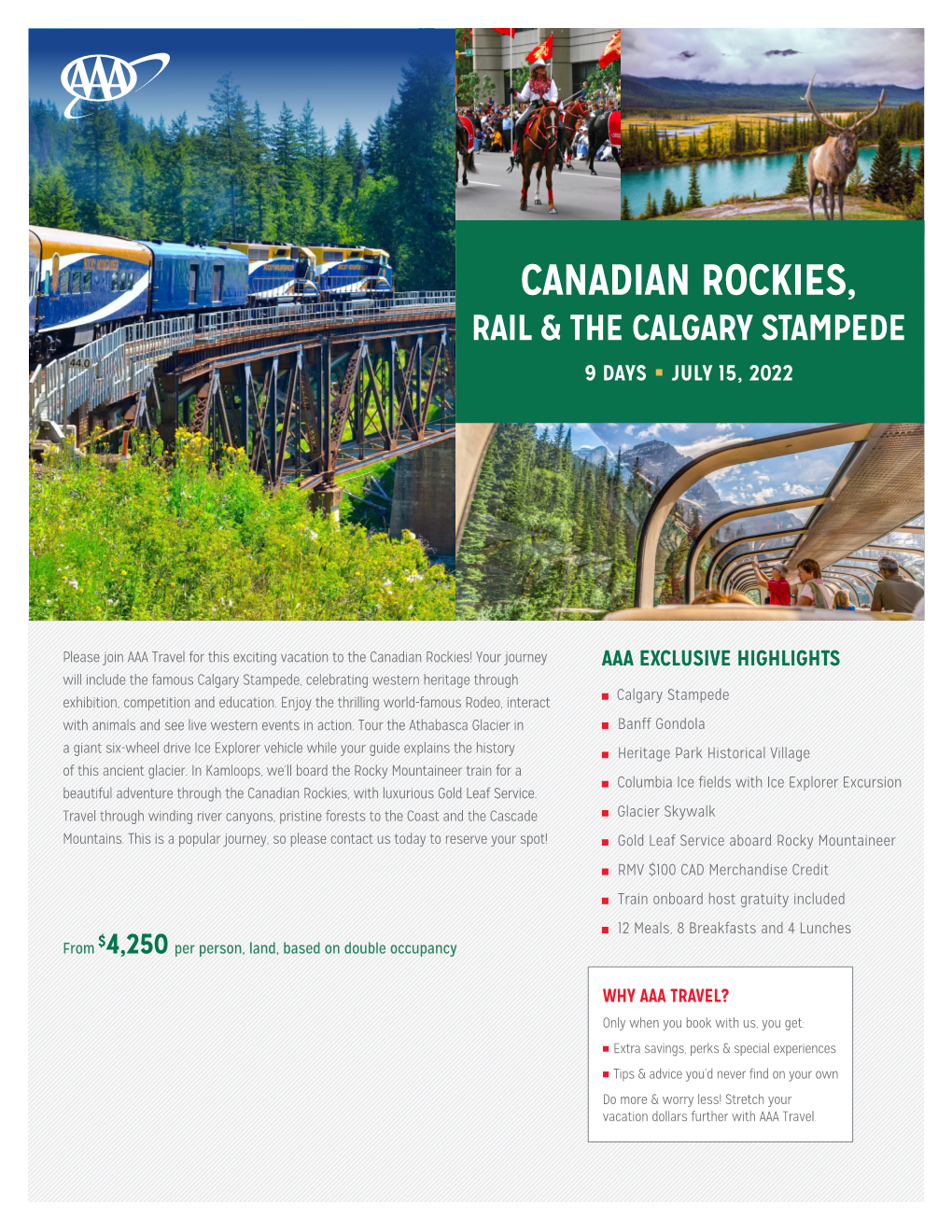 Canadian Rockies, Rail & the Calgary Stampede 9 Days ■ July 15, 2022