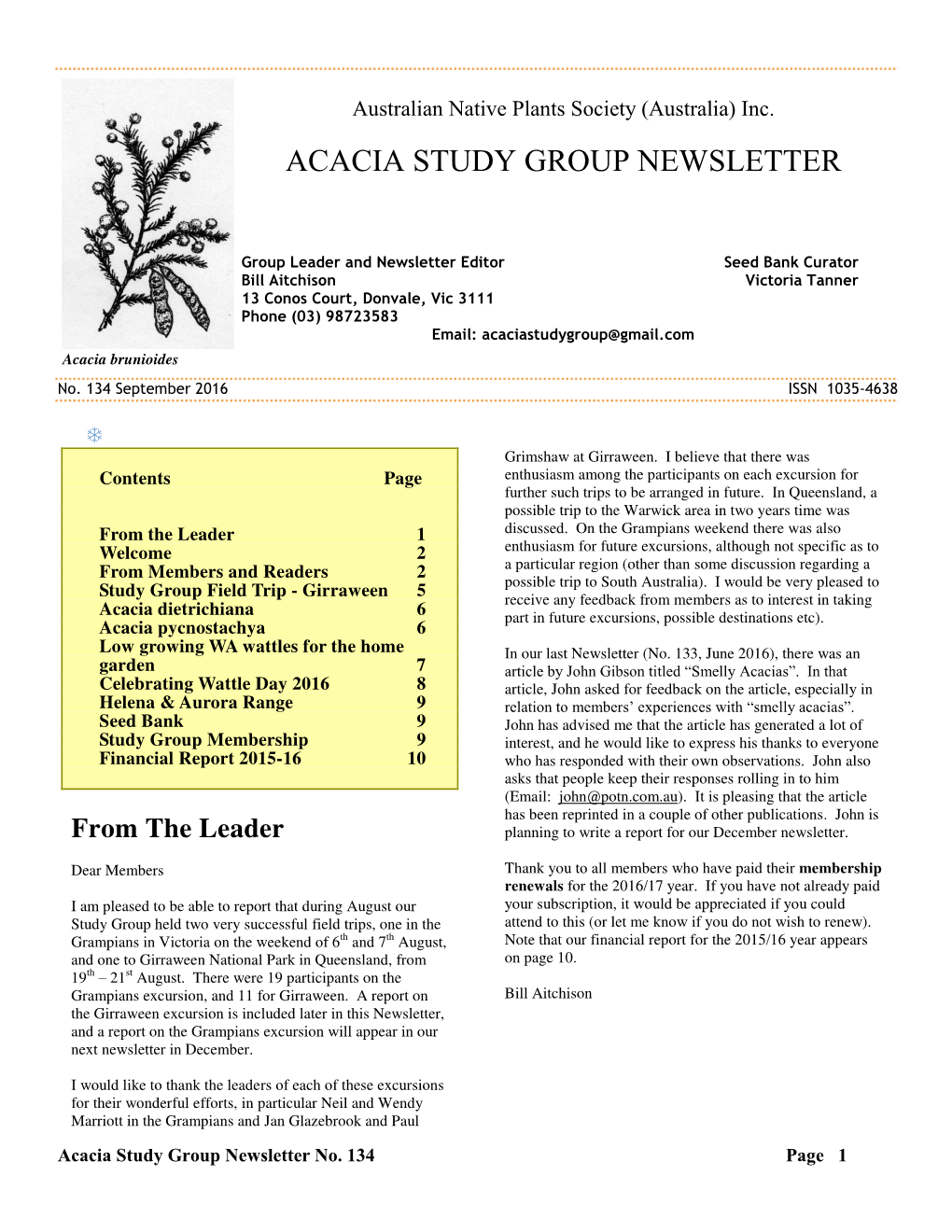 Acacia Study Group Newsletter