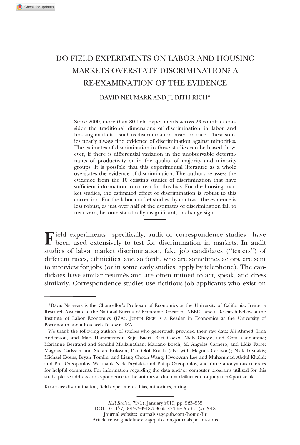 Do Field Experiments on Labor and Housing Markets Overstate Discrimination? a Re-Examination of the Evidence