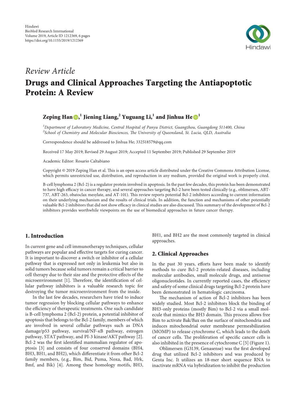 Drugs and Clinical Approaches Targeting the Antiapoptotic Protein: a Review