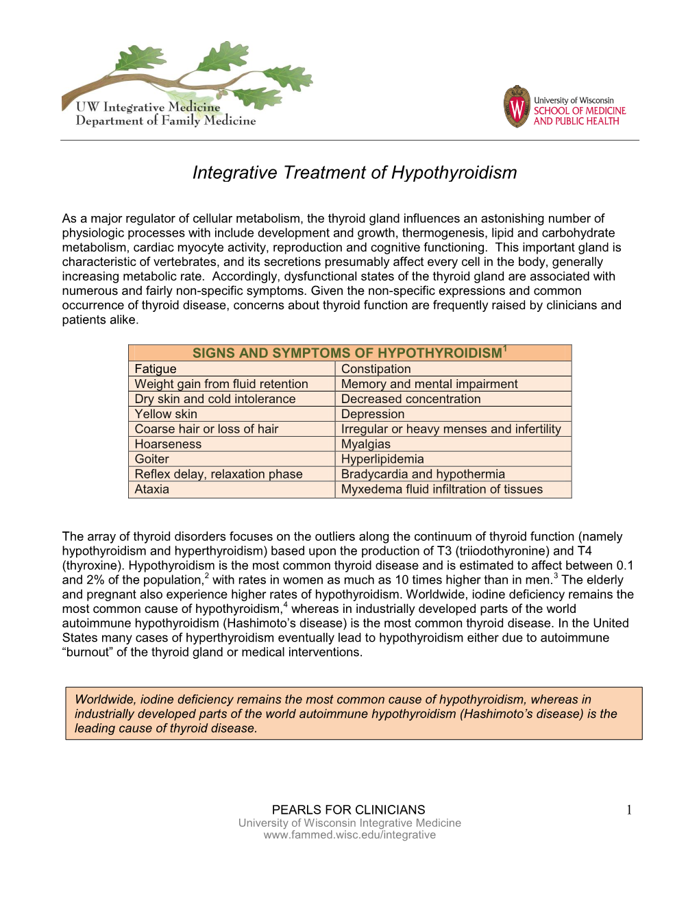 Integrative Treatment of Hypothyroidism