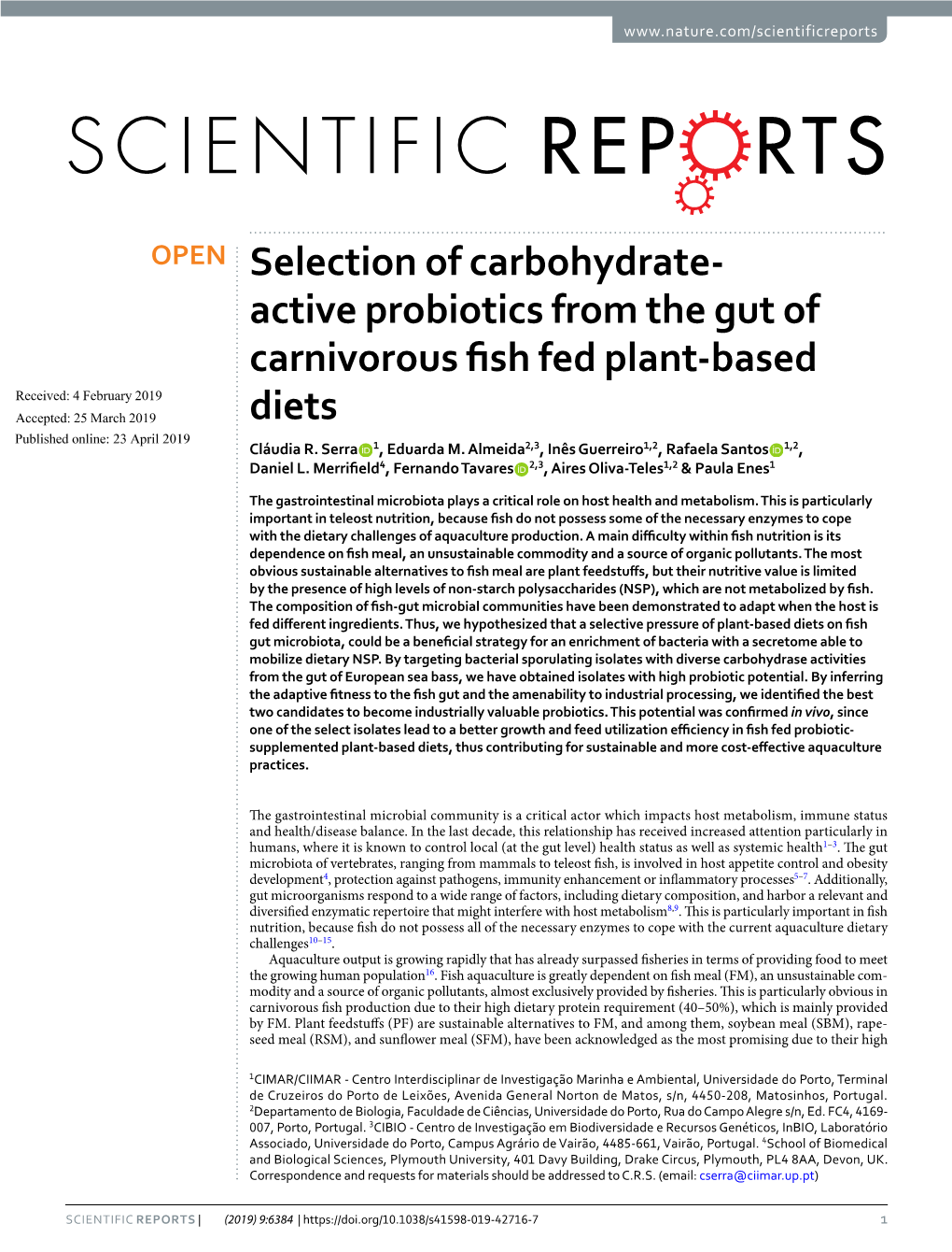 Active Probiotics from the Gut of Carnivorous Fish Fed Plant-Based Diets
