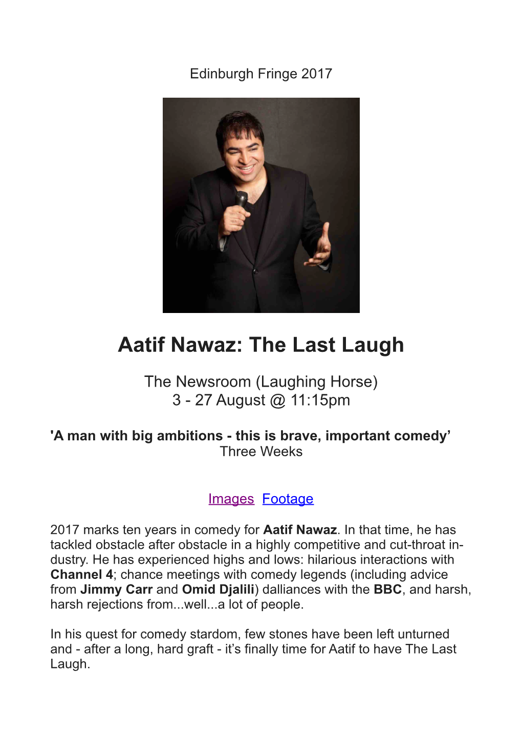 Aatif Nawaz Edinburgh Fringe 2017 Press Release