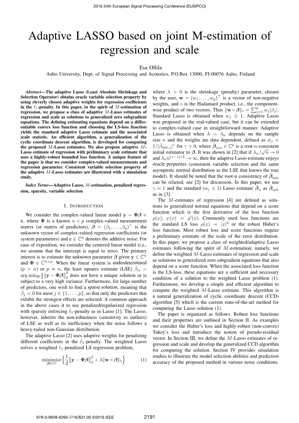 Adaptive LASSO Based on Joint M-Estimation of Regression and Scale