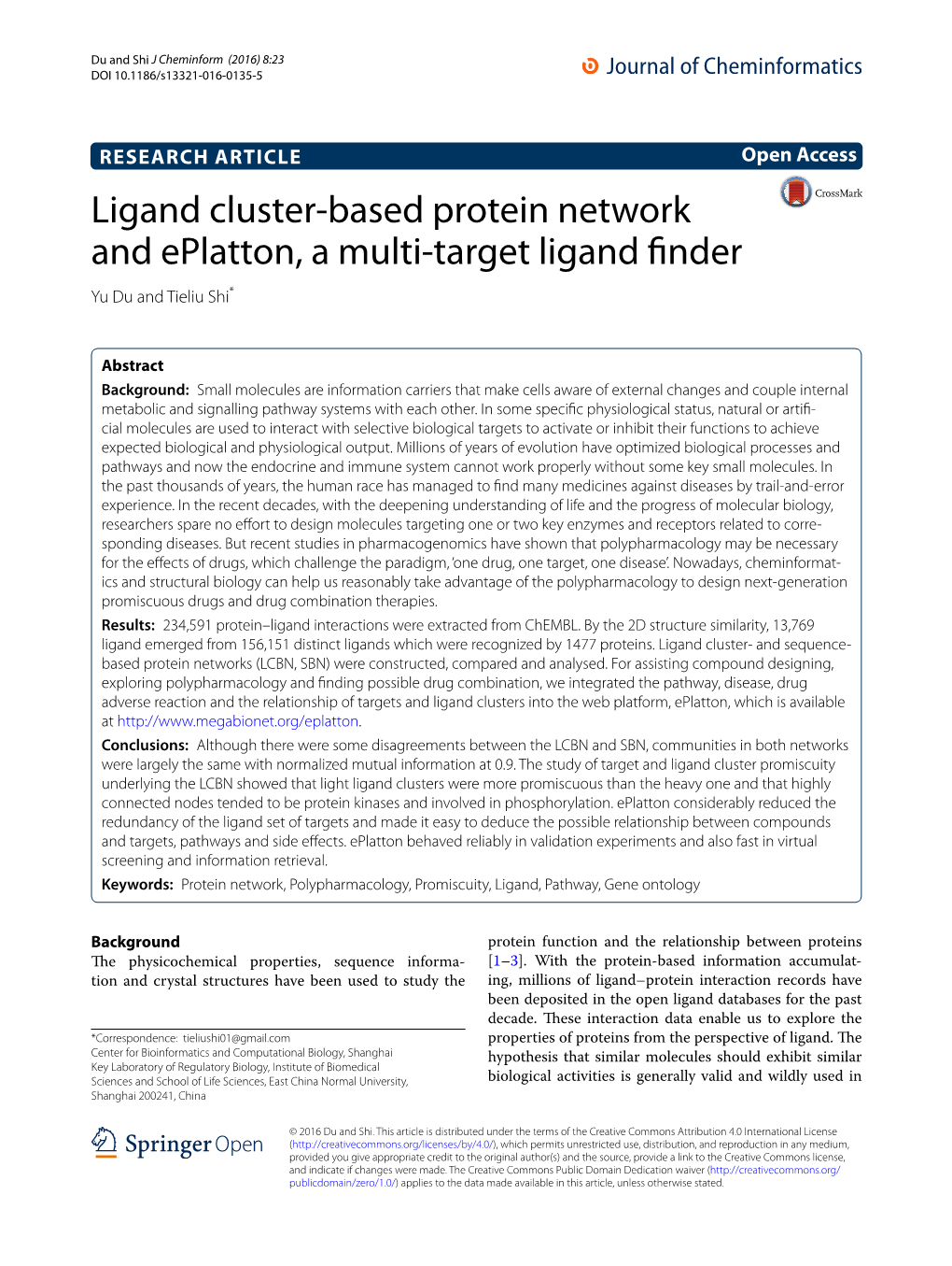 Ligand Cluster-Based Protein Network and Eplatton, a Multi-Target Ligand