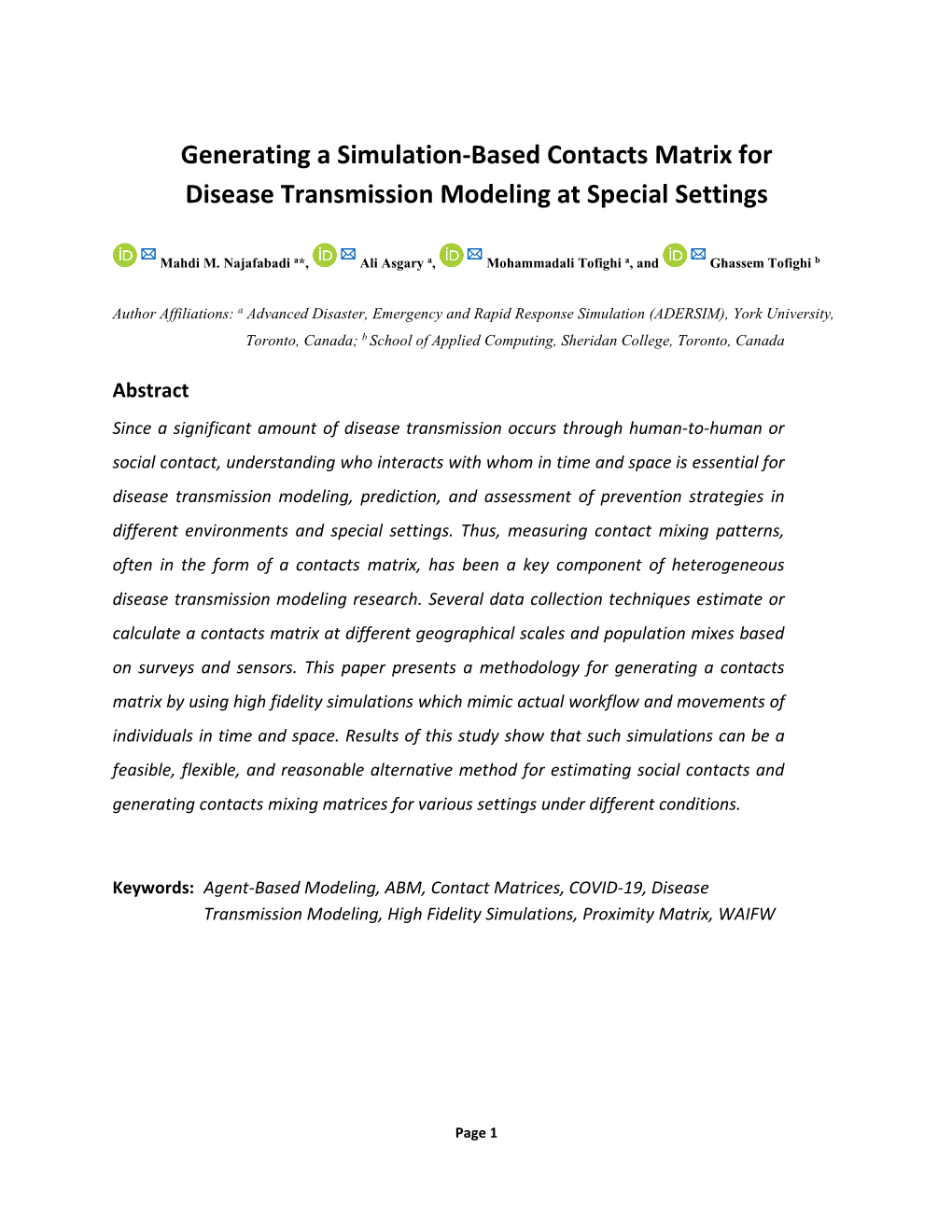 Generating a Simulation-Based Contacts Matrix for Disease Transmission Modeling at Special Settings