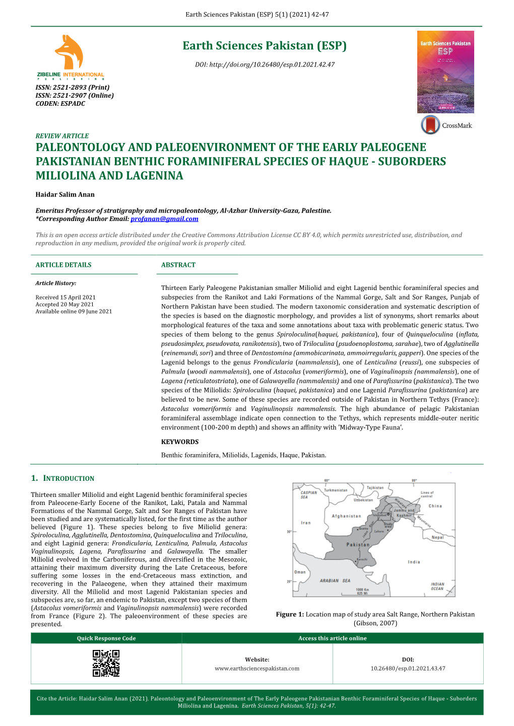 Paleontology and Paleoenvironment of the Early Paleogene Pakistanian Benthic Foraminiferal Species of Haque - Suborders Miliolina and Lagenina