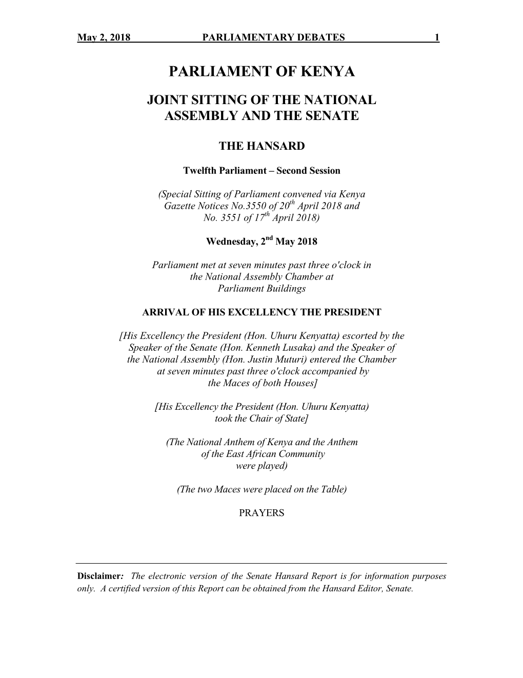 Joint Sitting of the National Assembly and the Senate