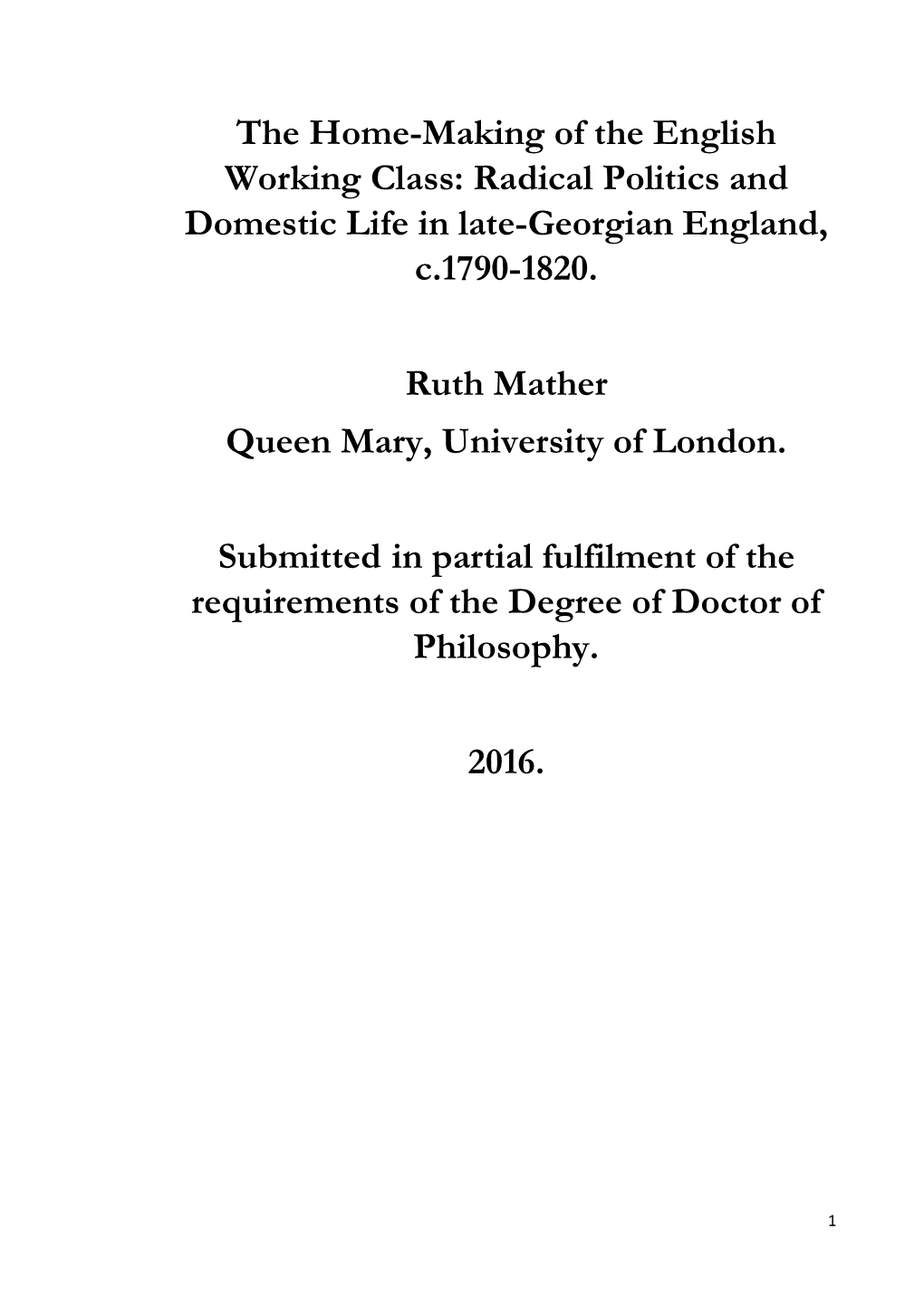 Radical Politics and Domestic Life in Late-Georgian England, C.1790-1820