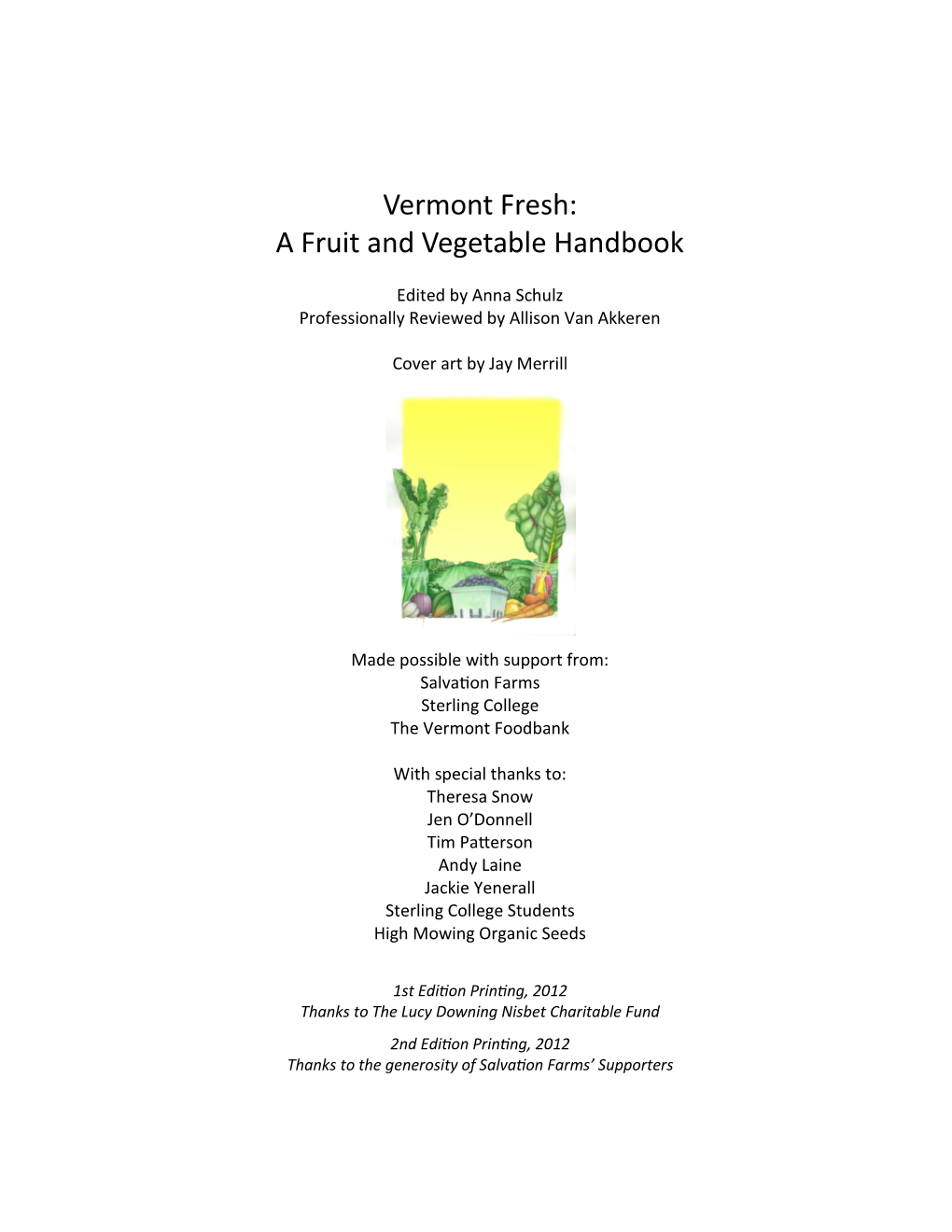 Vermont Fresh: a Fruit and Vegetable Handbook