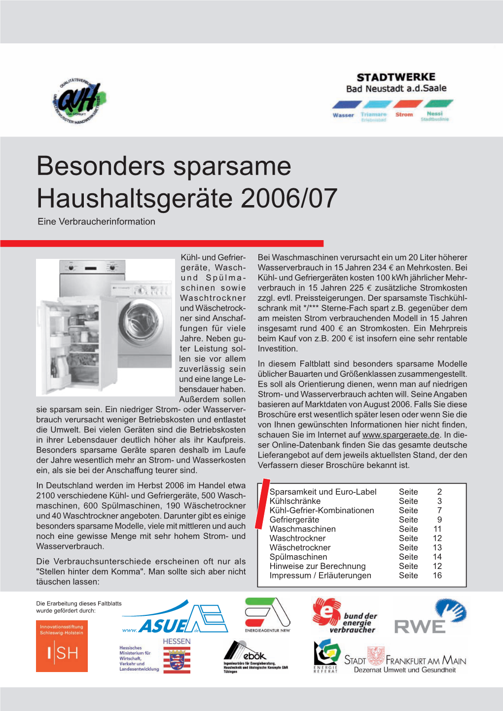 Besonders Sparsame Haushaltsgeräte 2006/07 Eine Verbraucherinformation