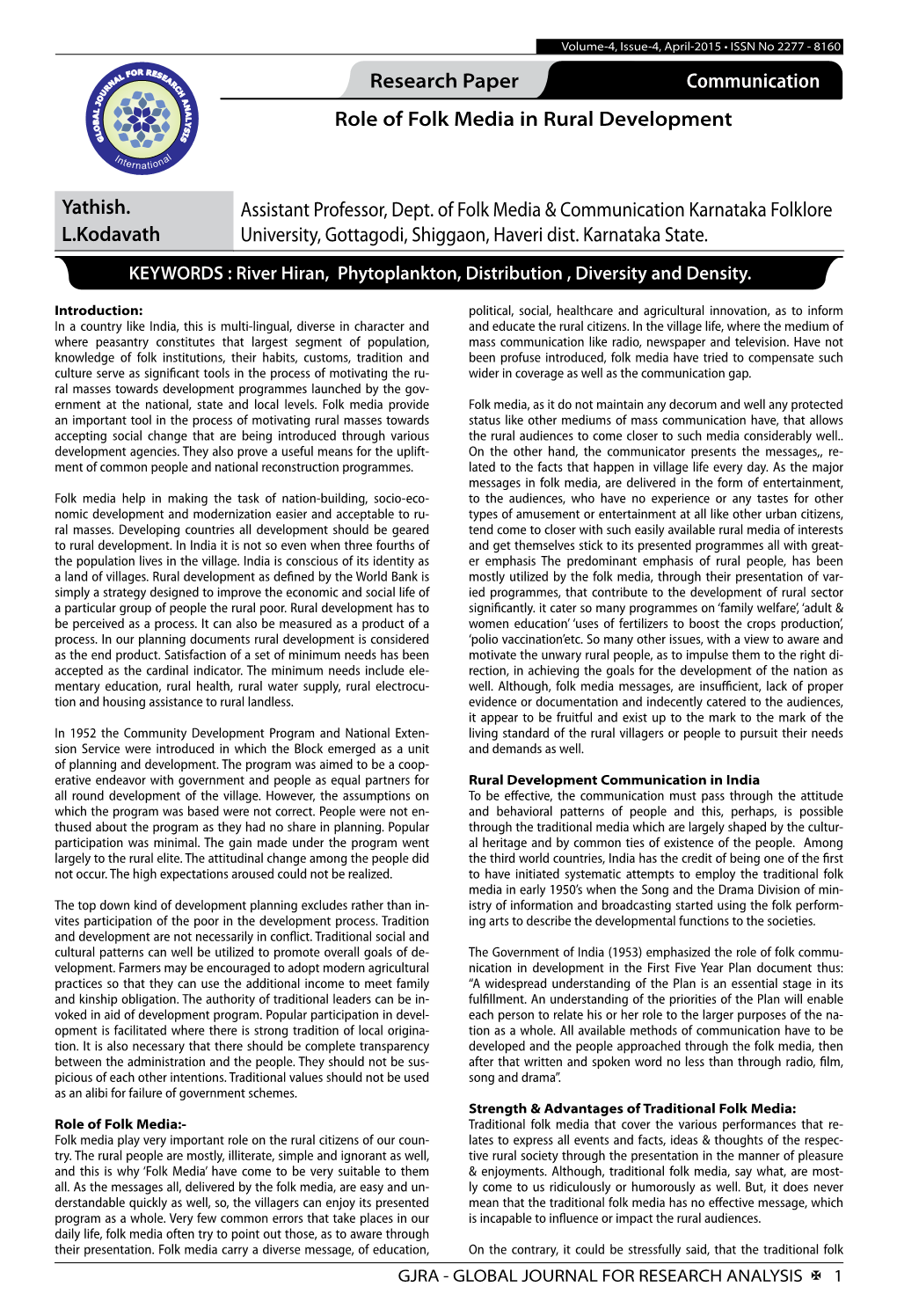 Research Paper Commerce Communication Role of Folk Media