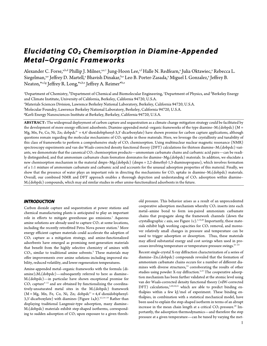 Elucidating CO2 Chemisorption in Diamine-Appended Metal–Organic Frameworks Alexander C