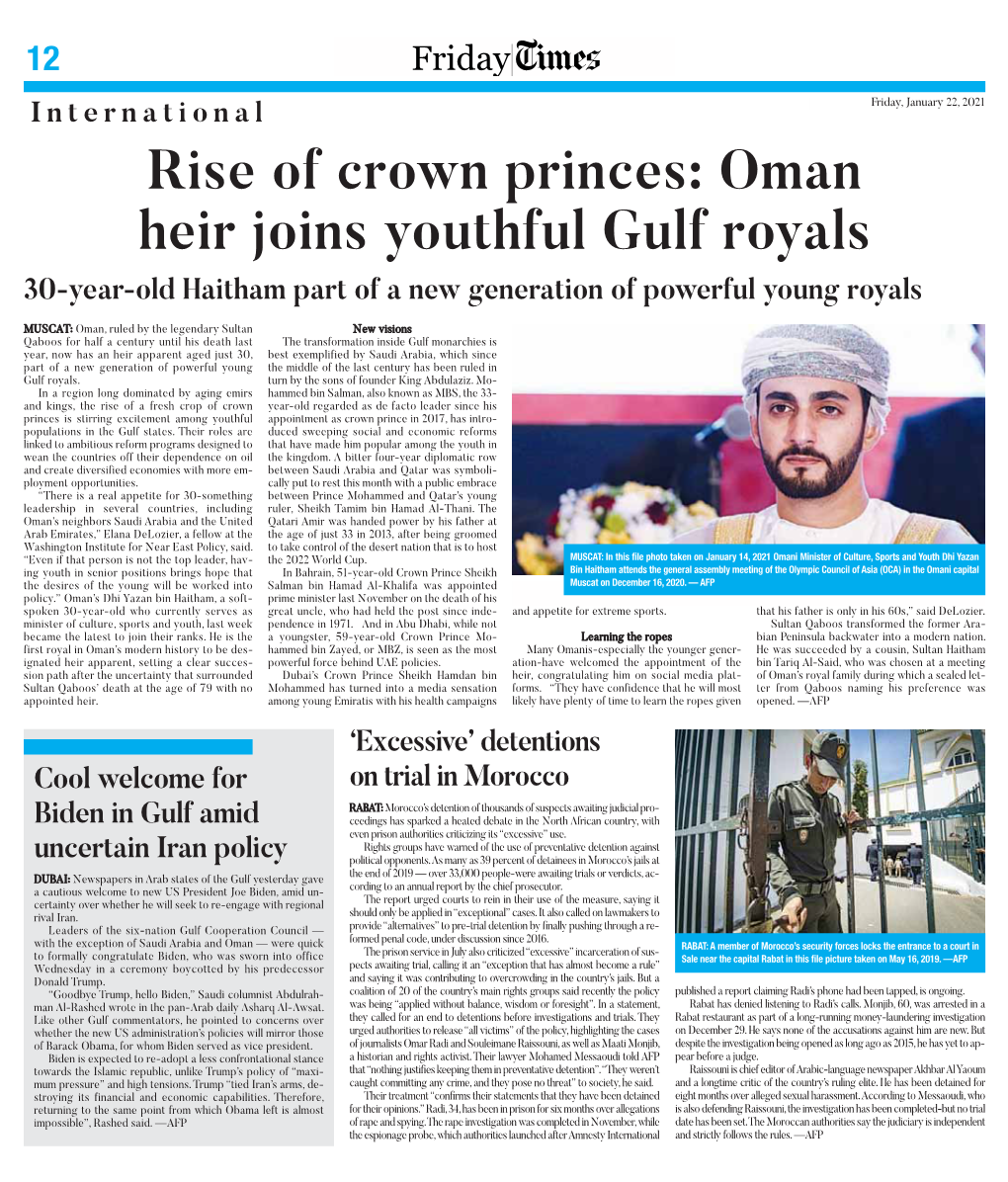 Rise of Crown Princes: Oman Heir Joins Youthful Gulf Royals 30-Year-Old Haitham Part of a New Generation of Powerful Young Royals