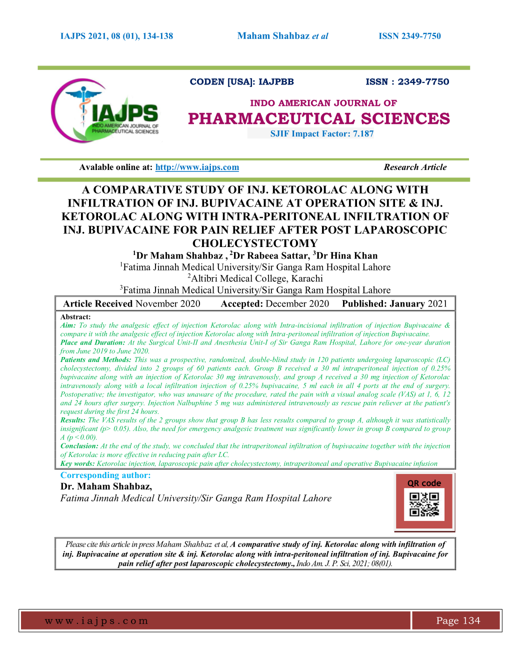 PHARMACEUTICAL SCIENCES SJIF Impact Factor: 7.187