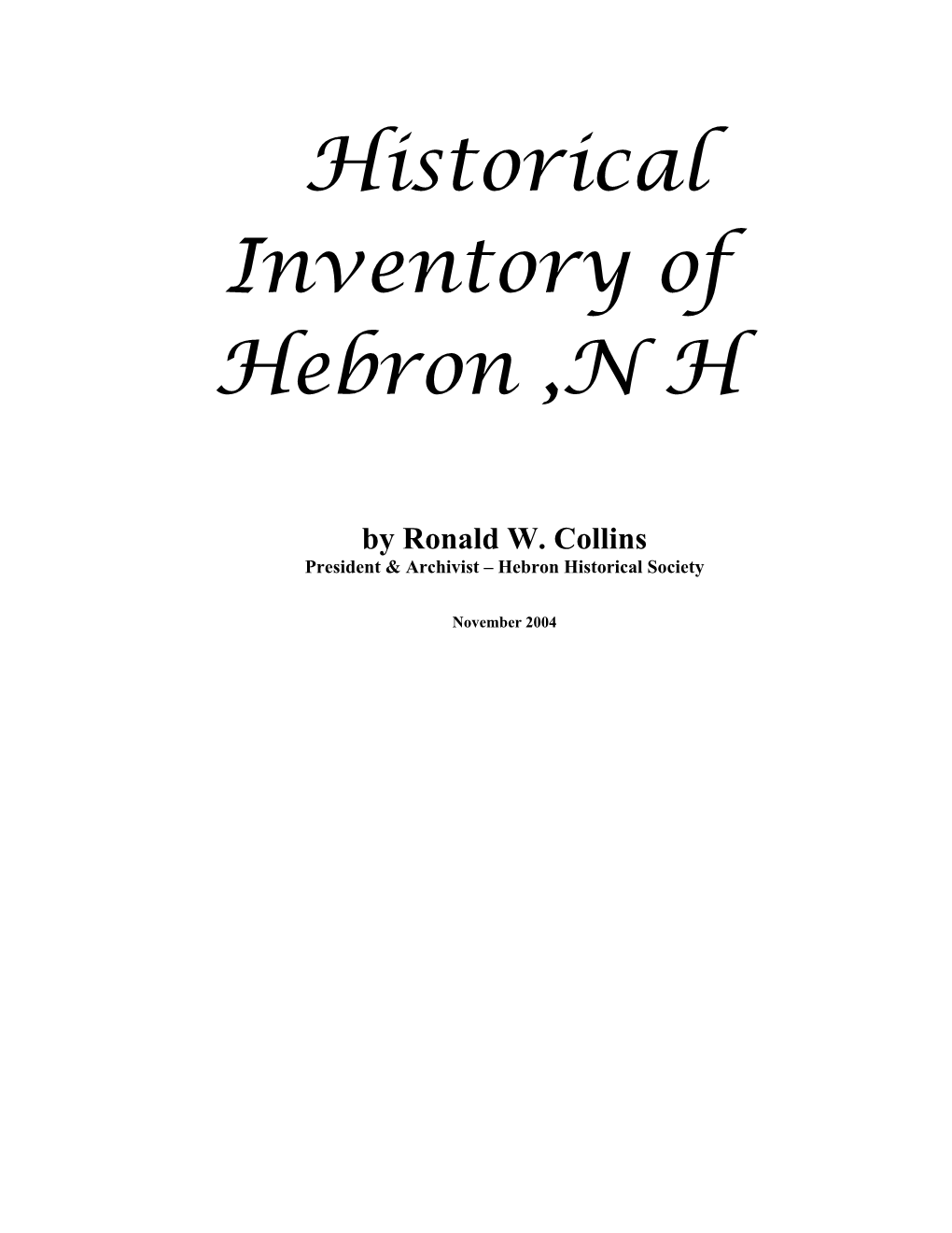 Historical Inventory of Hebron ,N H