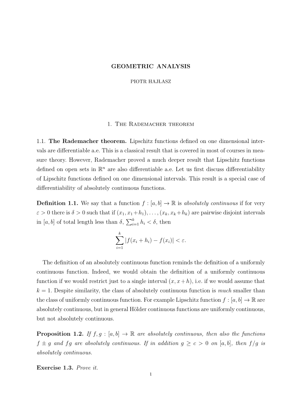 1. the Rademacher Theorem