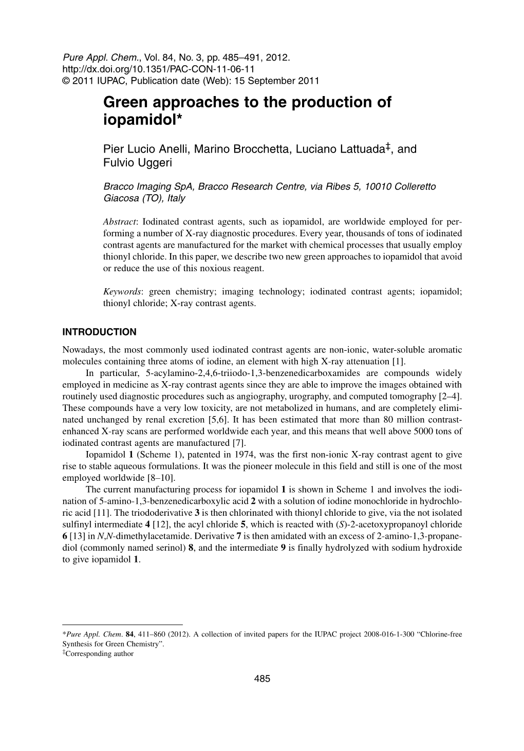 Green Approaches to the Production of Iopamidol*