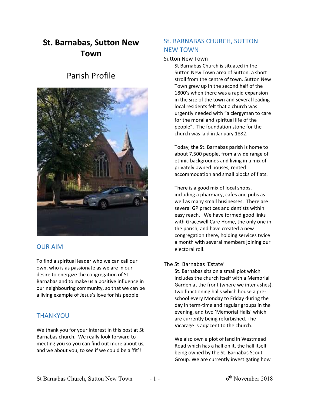 St. Barnabas, Sutton New Town Parish Profile