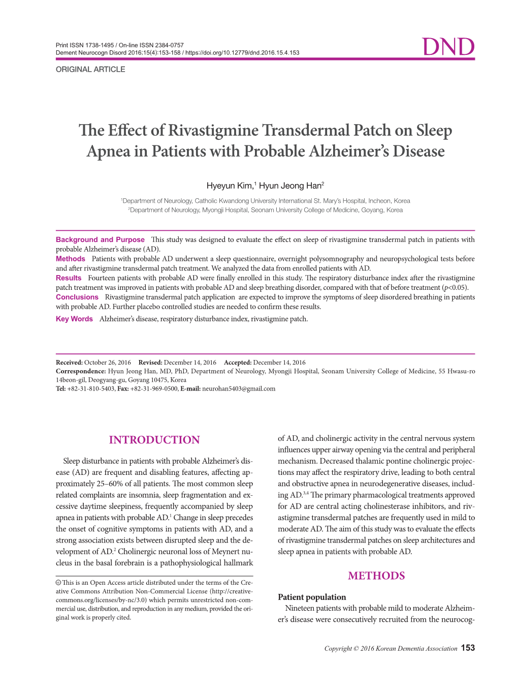 The Effect of Rivastigmine Transdermal Patch on Sleep Apnea in Patients with Probable Alzheimer’S Disease