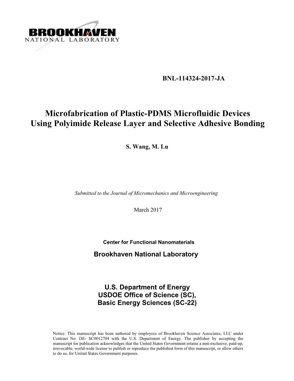 Microfabrication of Plastic-PDMS Microfluidic Devices Using Polyimide Release Layer and Selective Adhesive Bonding