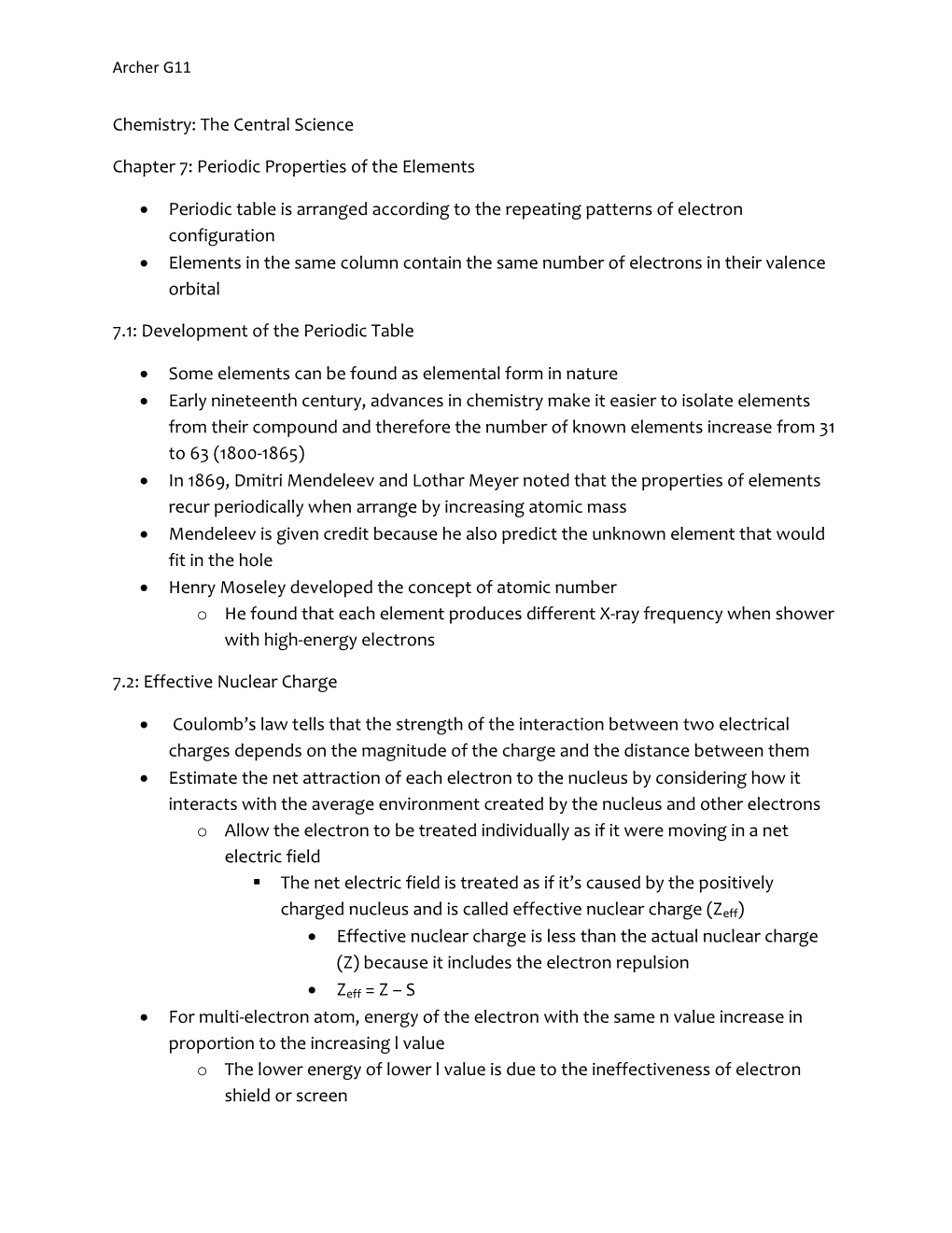 The Central Science Chapter 7: Periodic Properties of the Elements