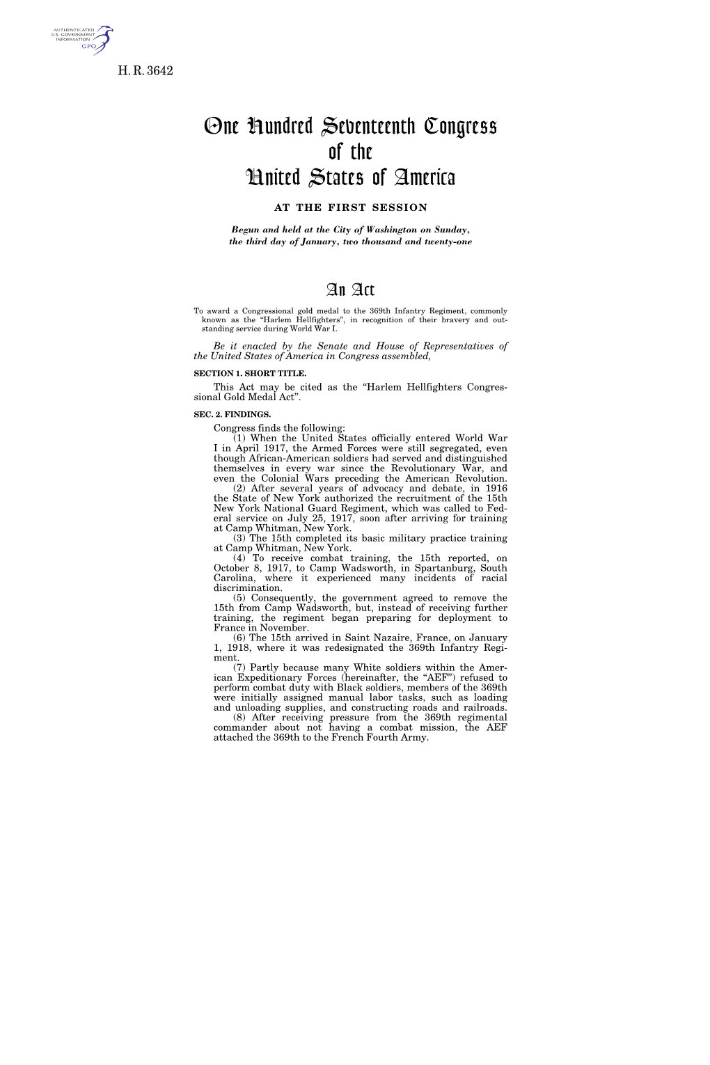 One Hundred Seventeenth Congress of the United States of America