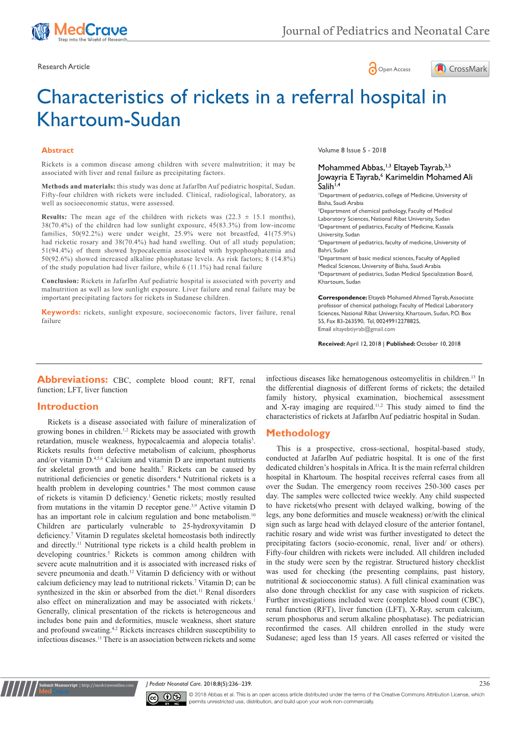 Characteristics of Rickets in a Referral Hospital in Khartoum-Sudan