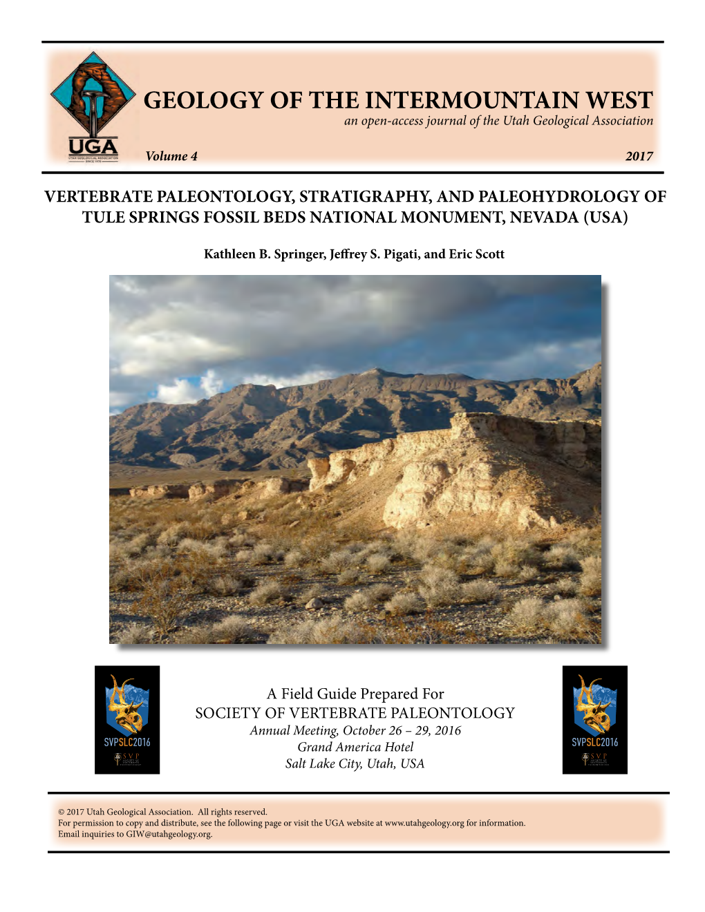 Vertebrate Paleontology, Stratigraphy, and Paleohydrology of Tule Springs Fossil Beds National Monument, Nevada (Usa)