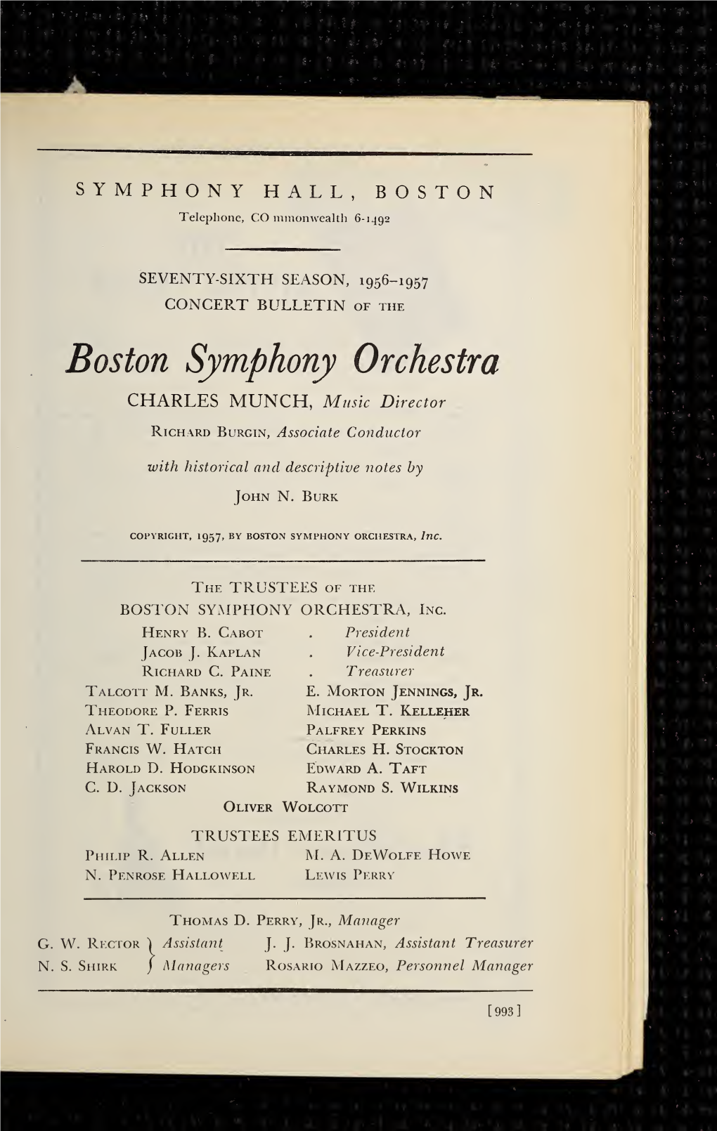 Boston Symphony Orchestra Concert Programs, Season 76, 1956