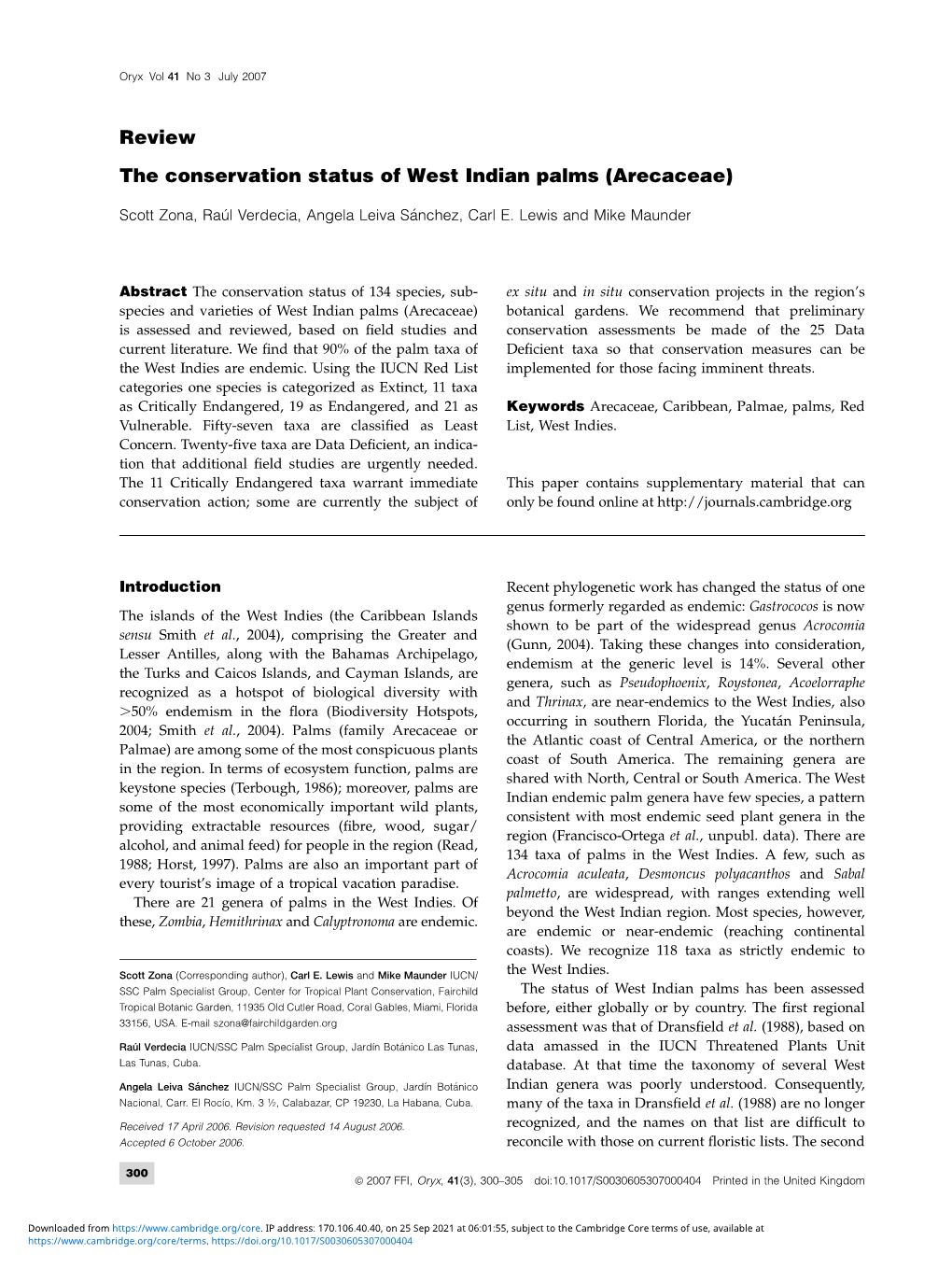 Review the Conservation Status of West Indian Palms (Arecaceae)