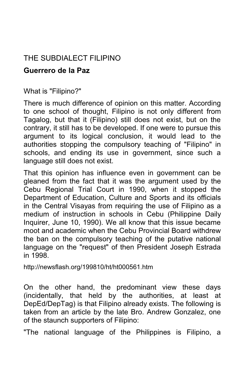 THE SUBDIALECT FILIPINO Guerrero De La Paz