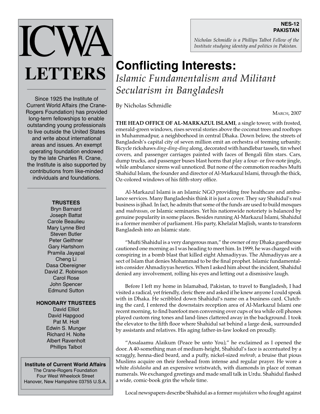 Conflicting Interests: Islamic Fundamentalism and Militant