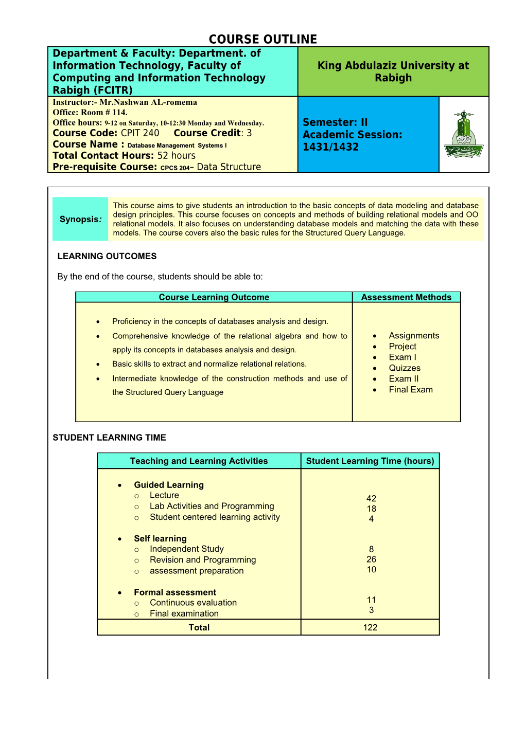 Course Outline s1