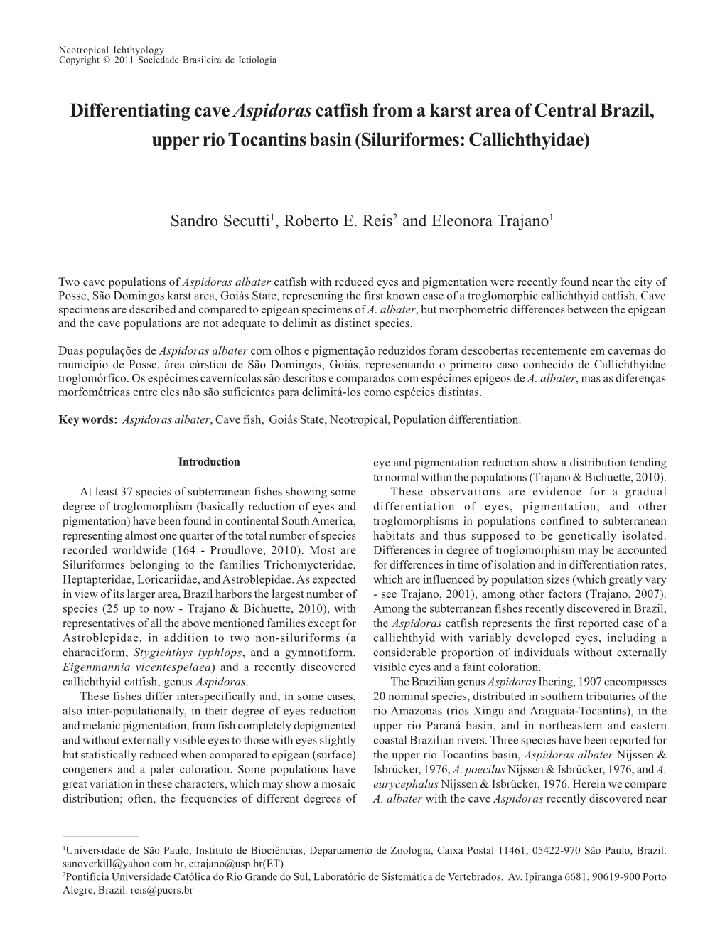 Differentiating Cave Aspidoras Catfishfrom a Karst Area of Central