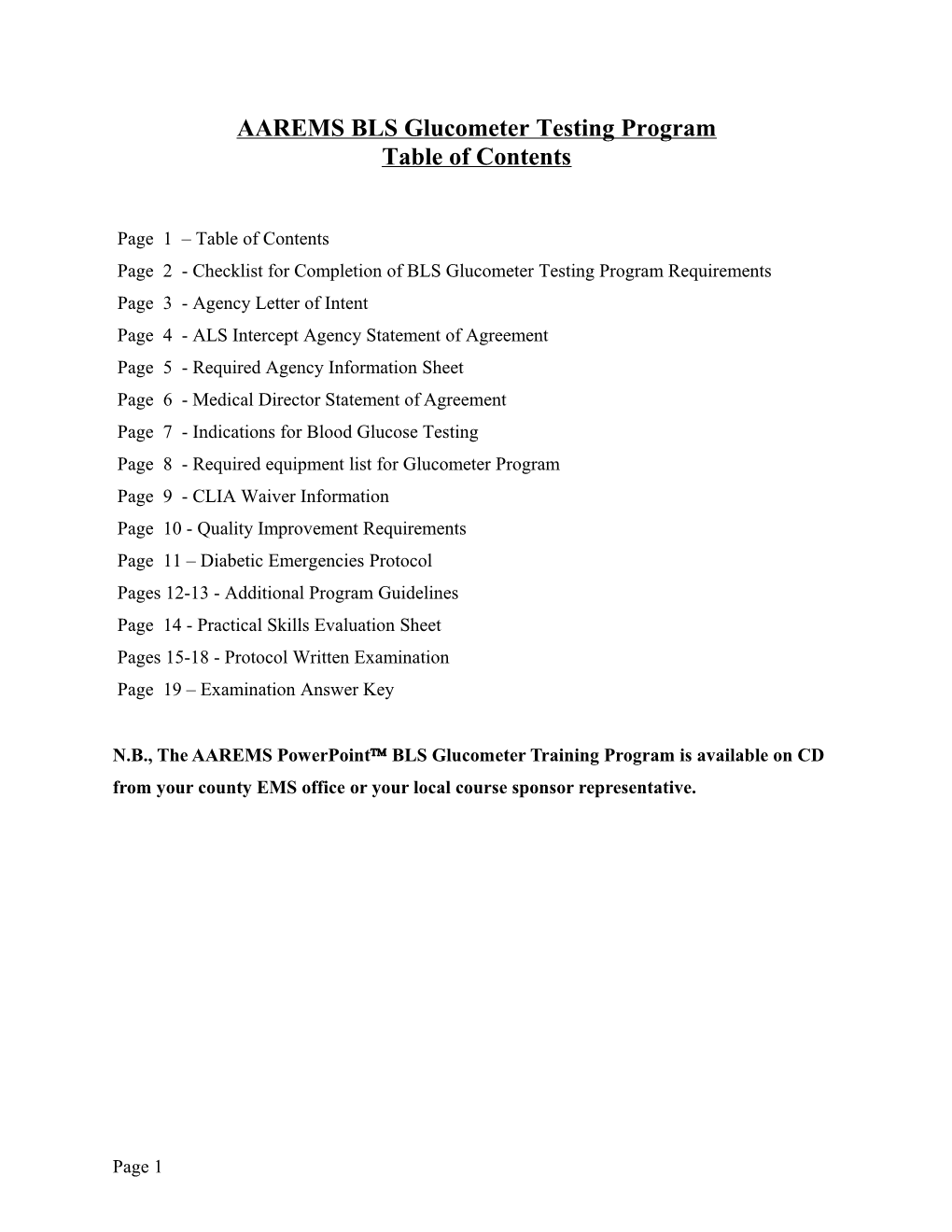 AAREMS BLS Glucometer Testing Program