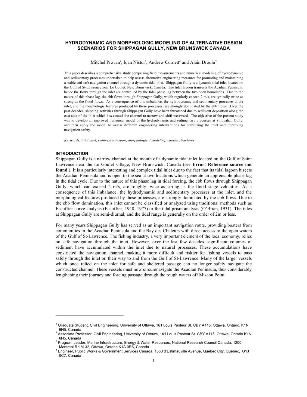 1 Hydrodynamic and Morphologic Modeling Of