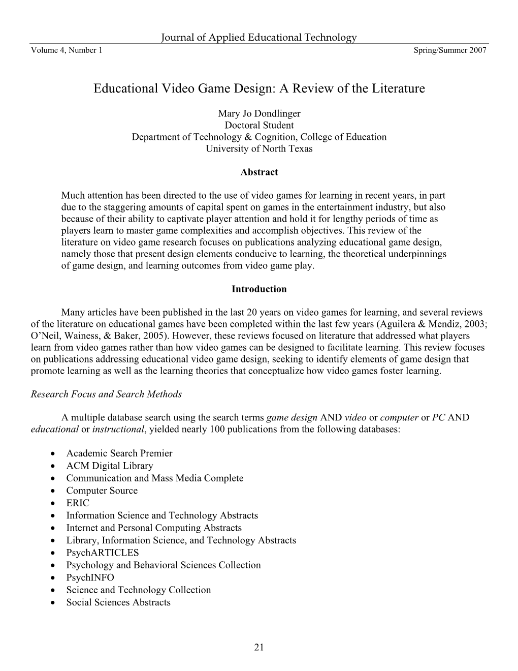 Educational Video Game Design: a Review of the Literature