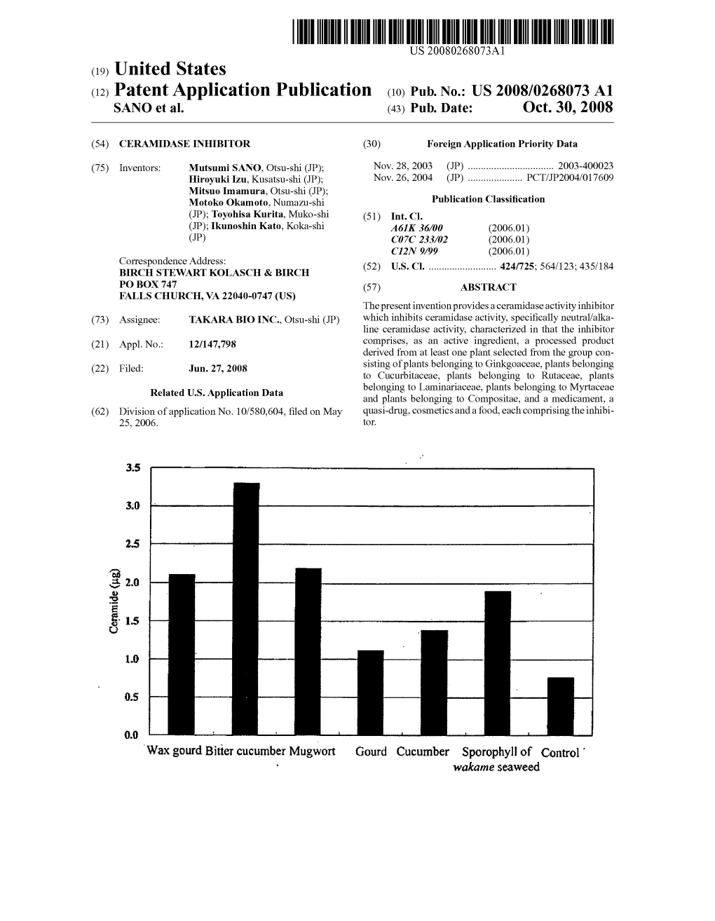 (12) Patent Application Publication (10) Pub. No.: US 2008/0268073 A1 SANO Et Al