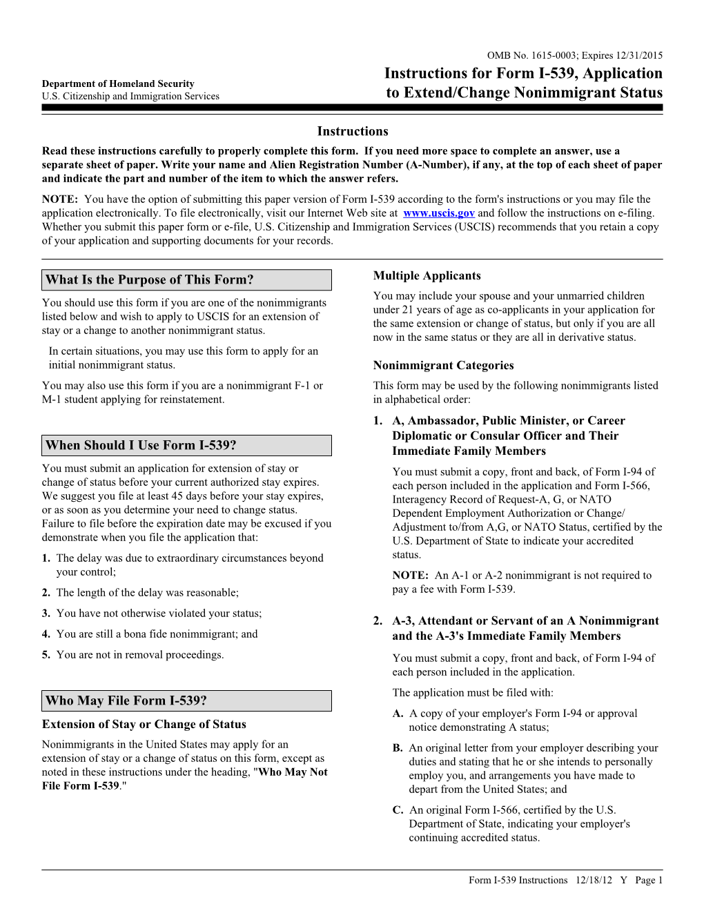 Application to Extend/Change Nonimmigrant Status