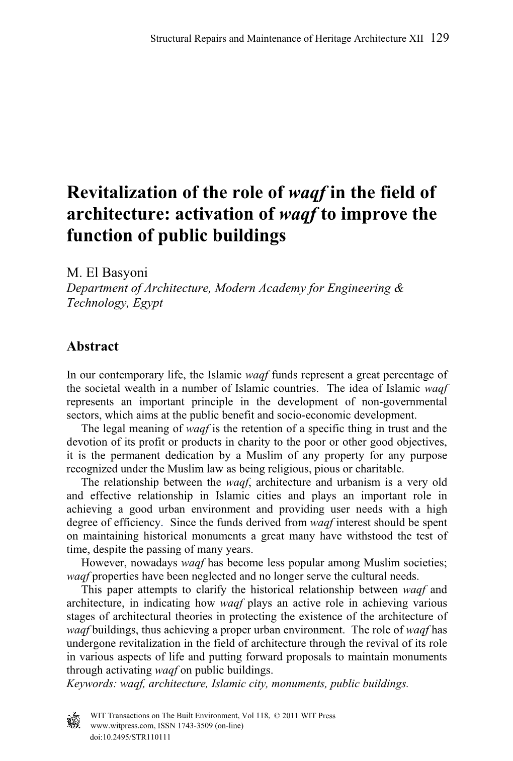 Activation of Waqf to Improve the Function of Public Buildings