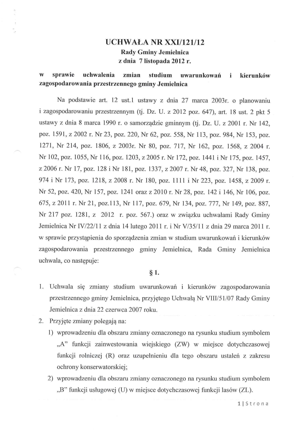 Studium Uwarunkowań I Kierunków Zagospodarowania Przestrzennego Gminy Jemielnica