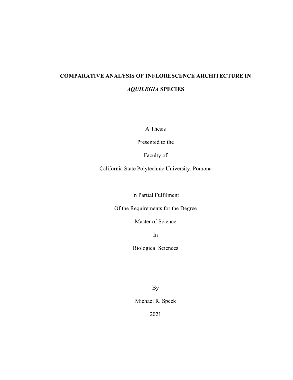 Comparative Analysis of Inflorescence Architecture In