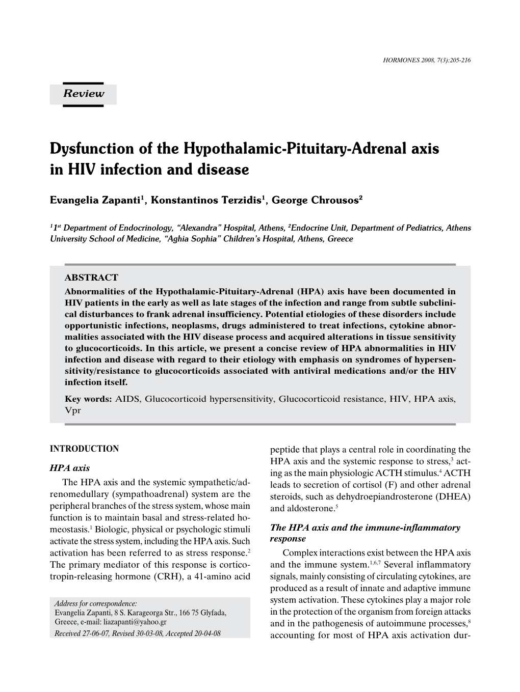 Dysfunction of the Hypothalamic-Pituitary-Adrenal Axis in HIV Infection and Disease