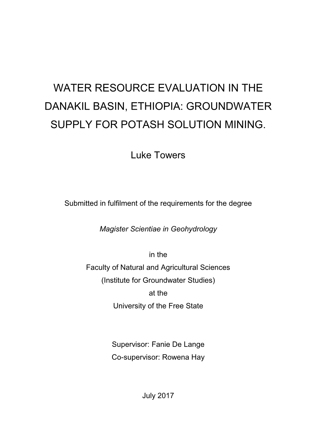 Water Resource Evaluation in the Danakil Basin, Ethiopia: Groundwater