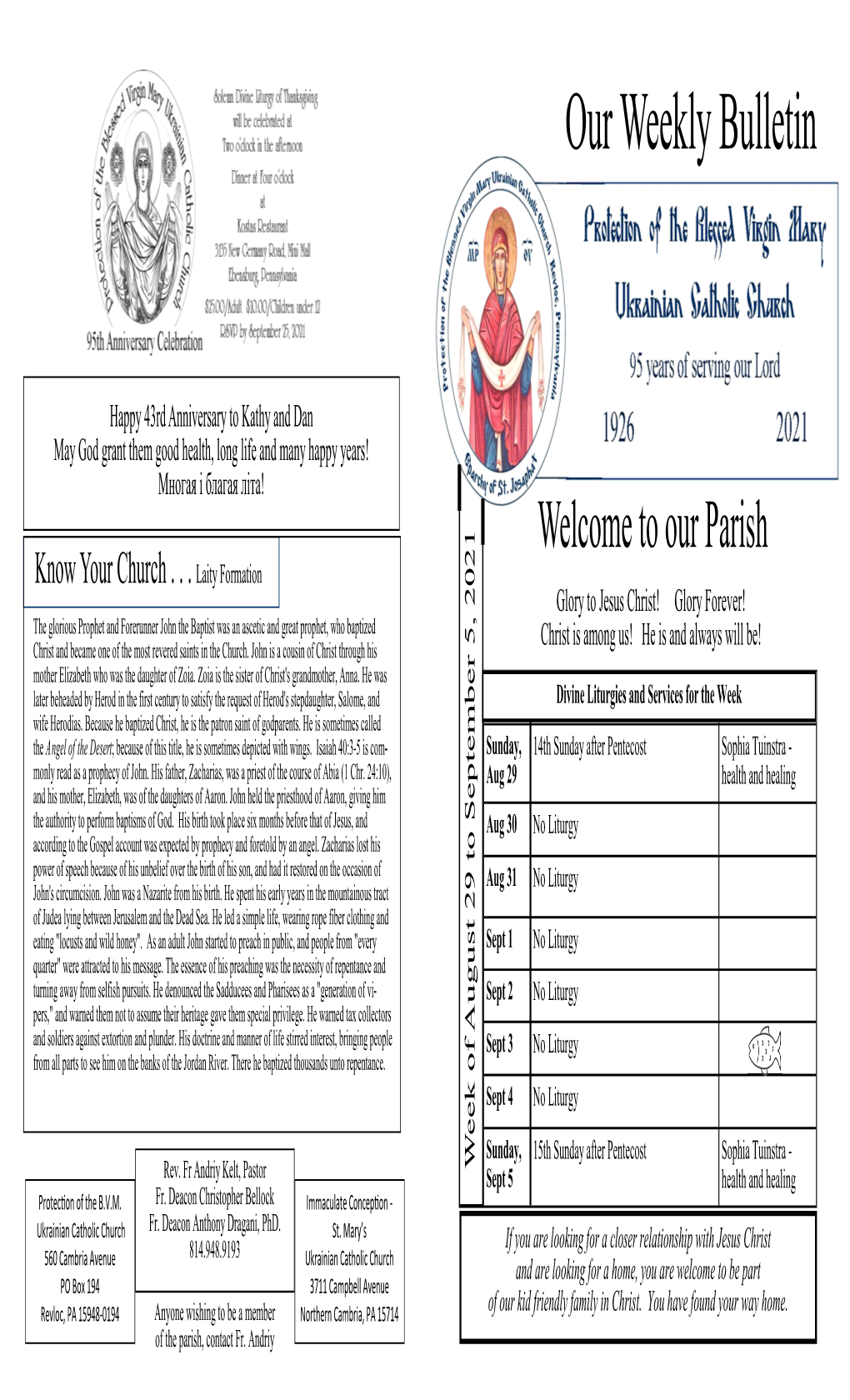 Week of Aug 29 to Sept 5 2021 14Th Sunday After Pentecost.Pub