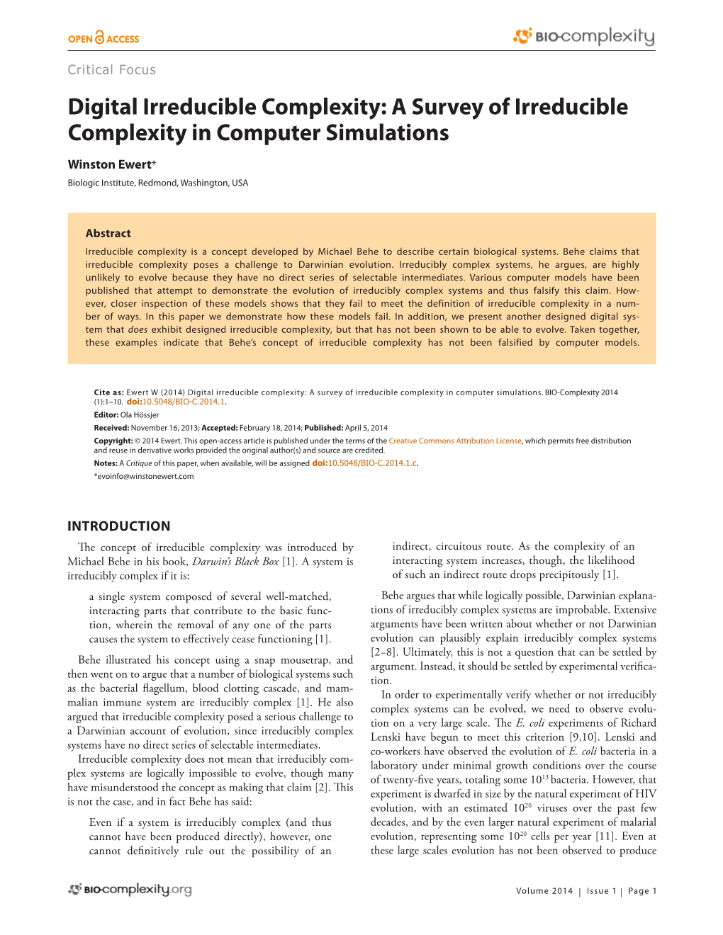 Digital Irreducible Complexity: a Survey of Irreducible Complexity in Computer Simulations